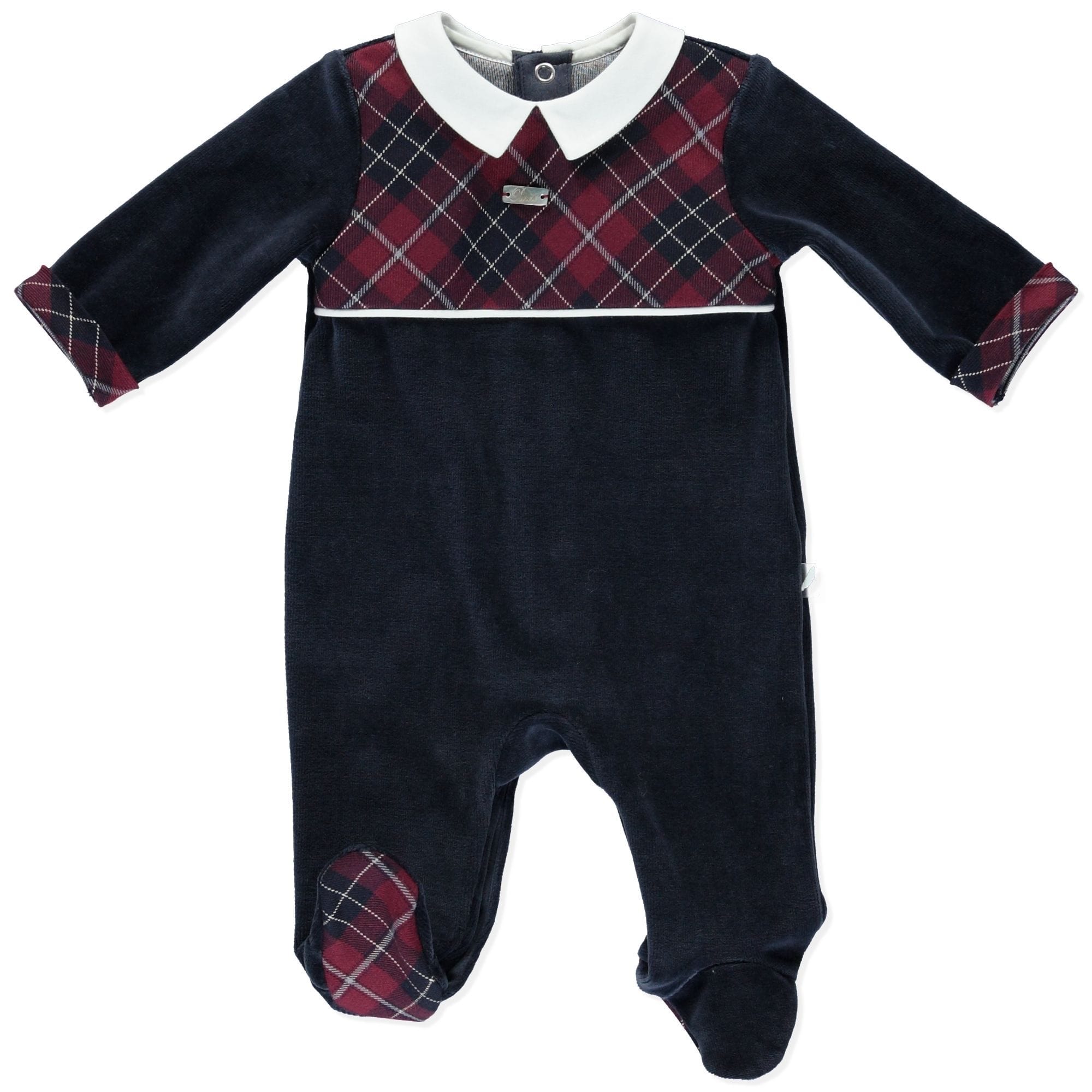 PURETÉ - Velour Tartan Babygrow - Navy