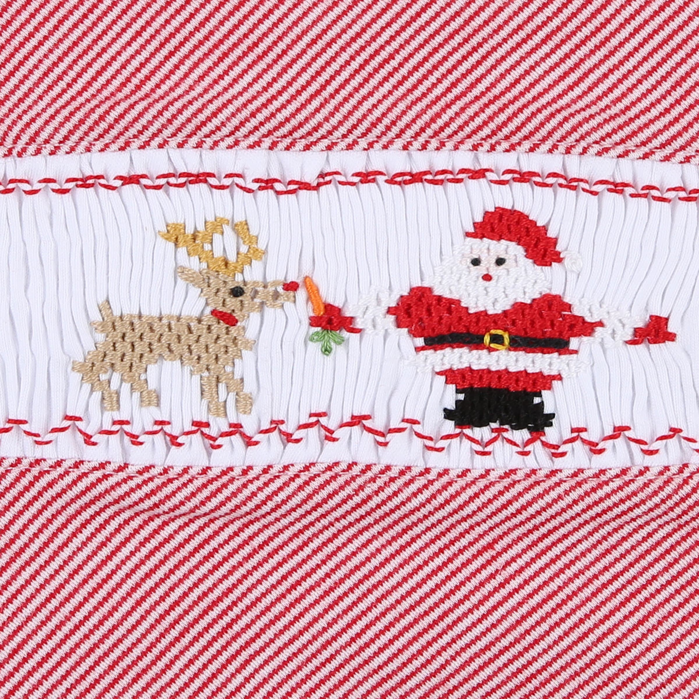 MAGNOLIA BABY - Girls Rudolph & Santa Smocked Toddler Dress - Red