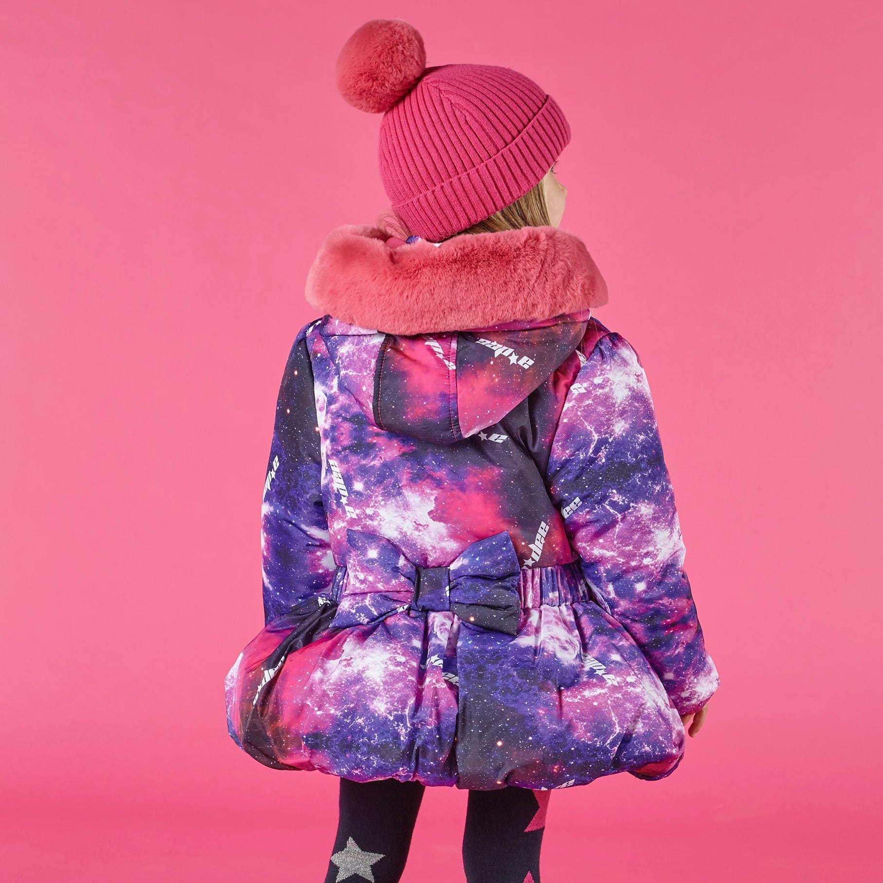 A DEE - Sandy Faux fur Hooded Galaxy Jacket - Pink Glaze