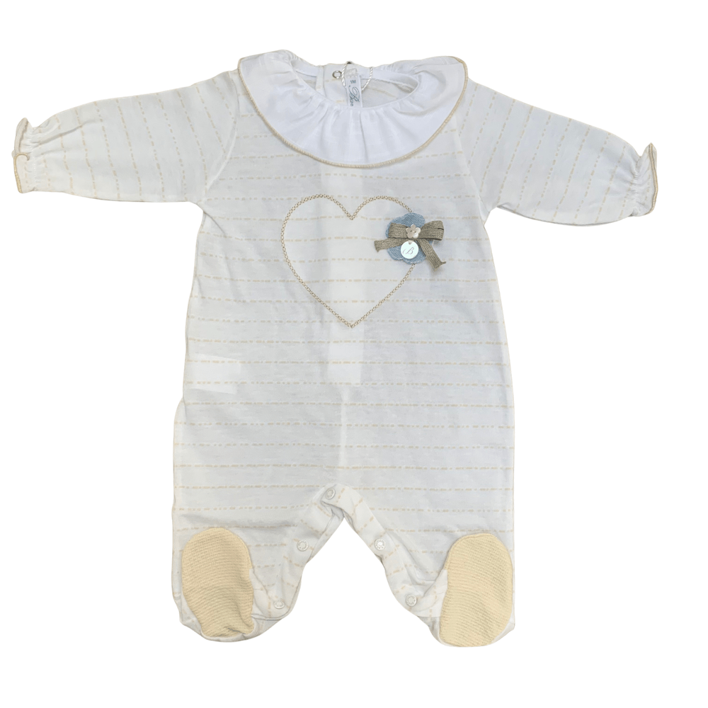 BARCELLINO - Stripe & Heart Babygrow - White