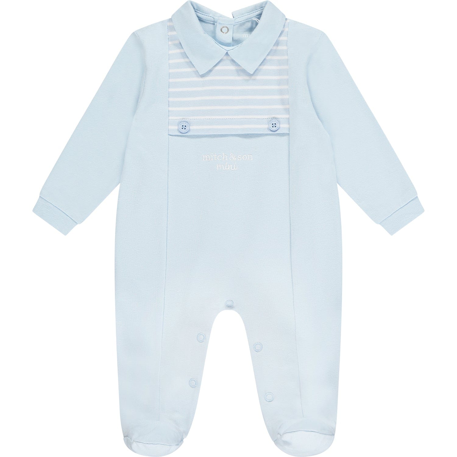 MITCH & SON - Mini Harvey Stripe Panel Babygrow - Pale Blue