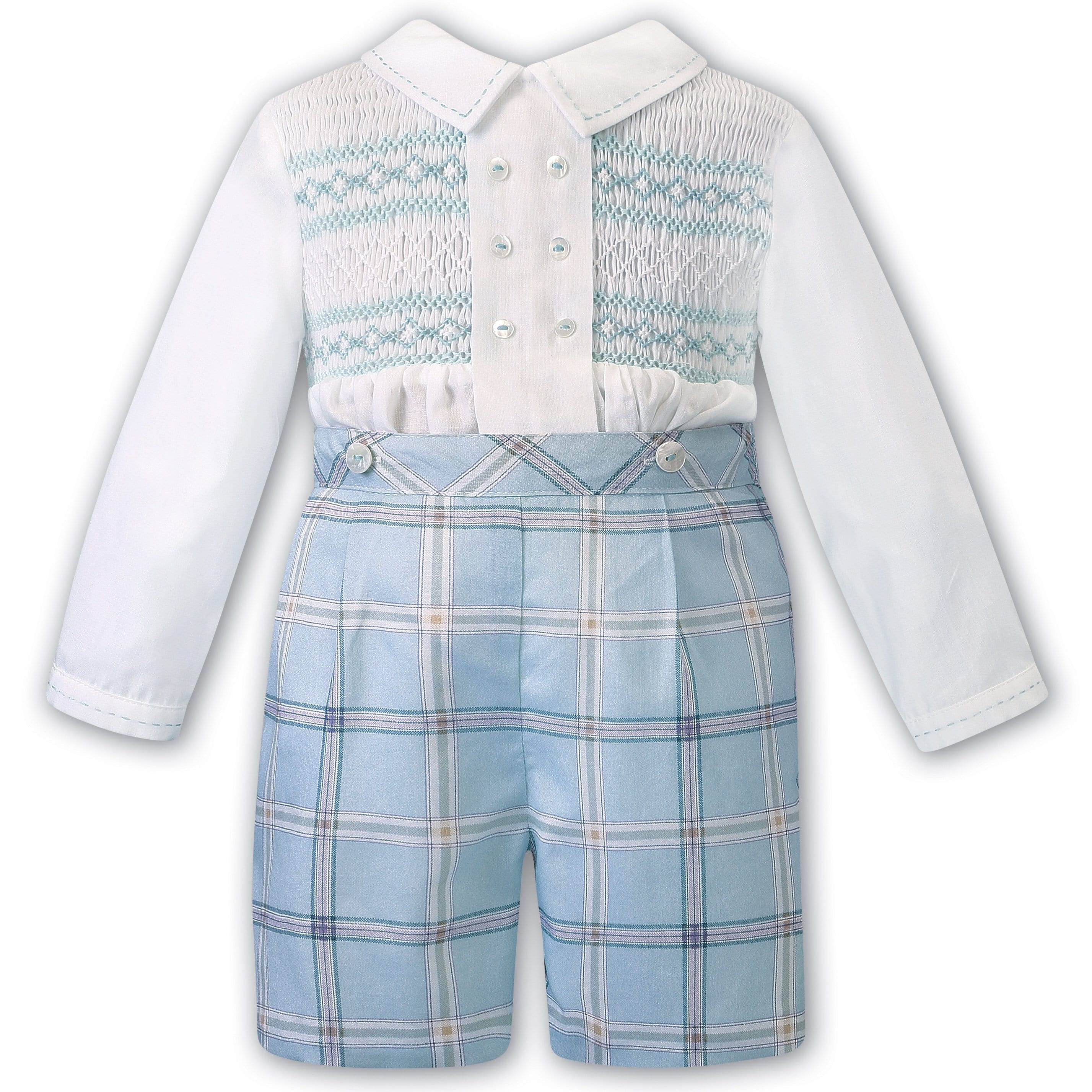 SARAH LOUISE -  Smock Check Short Set - Blue