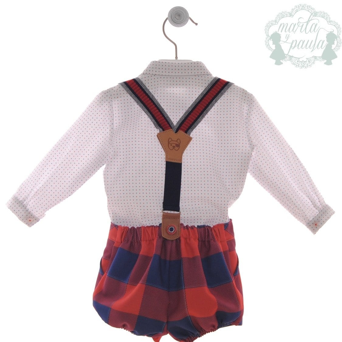 MARTA Y PAULA BOYS NAVY & RED CHECK SHORT SET
