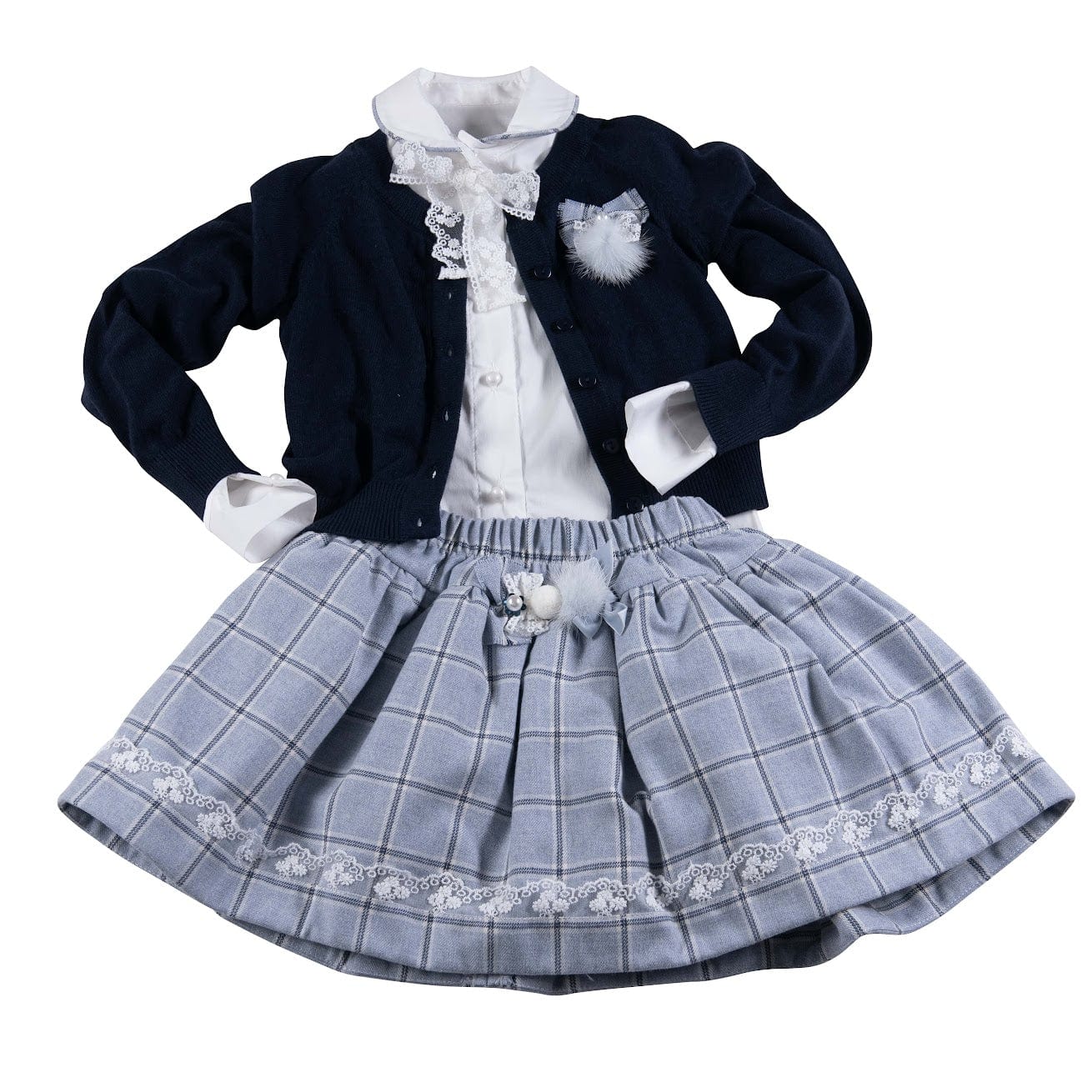 Daga - Elegant Pianist Three Piece  Skirt Set- Navy