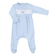 MAGNOLIA BABY - Tiny Caddy Smocked  Babygrow - Blue