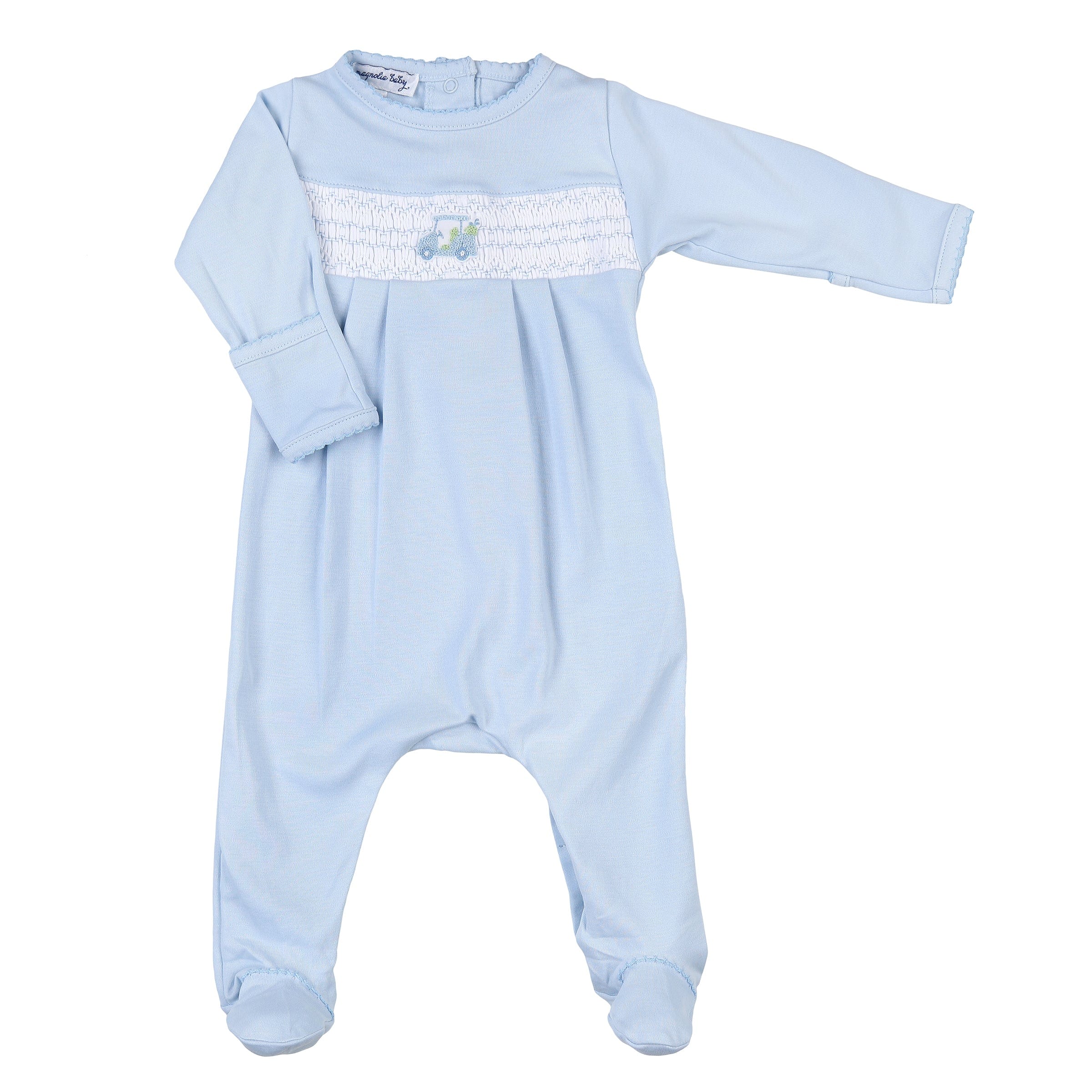 MAGNOLIA BABY - Tiny Caddy Smocked  Babygrow - Blue