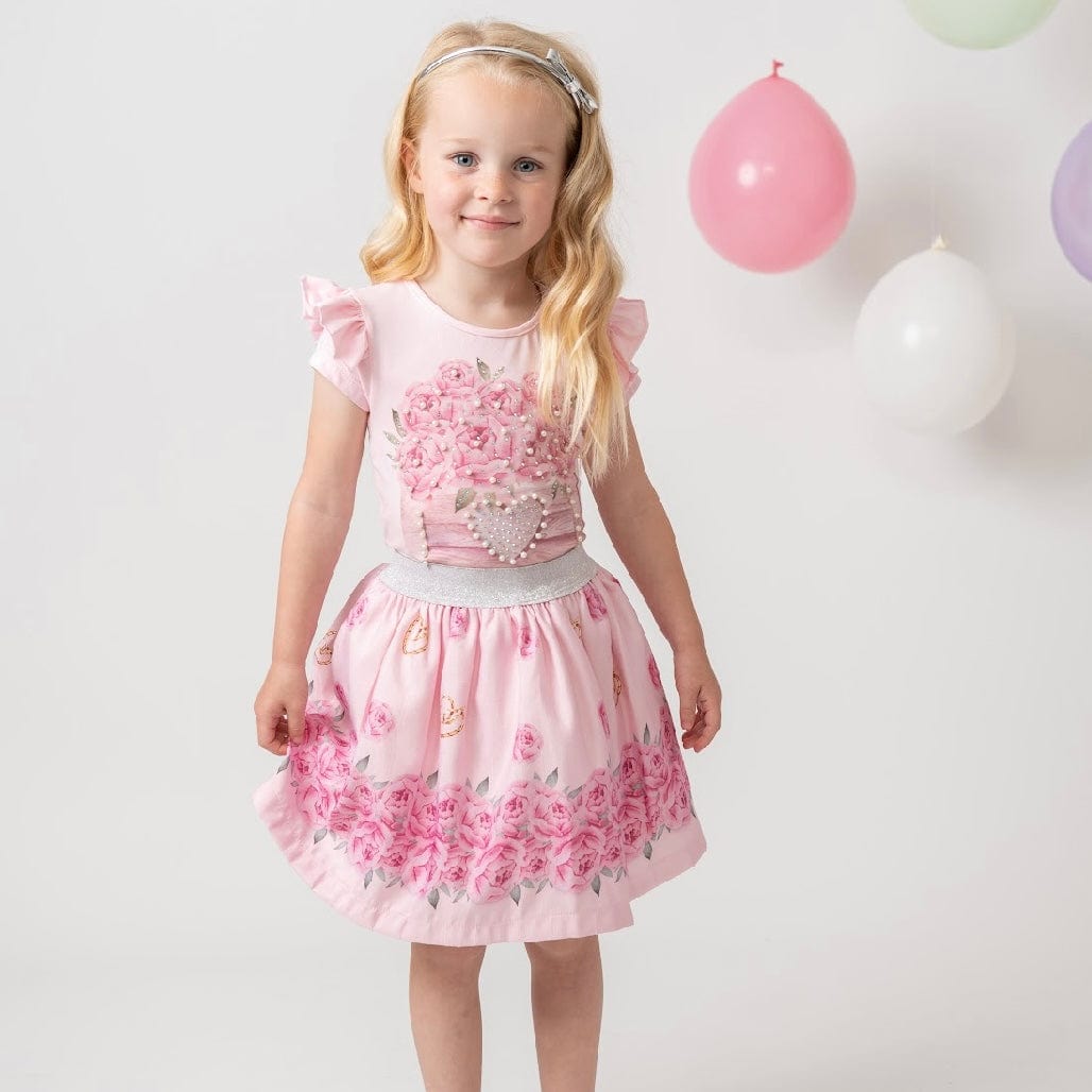 CARAMELO KIDS - Diamanté Flower Box Skirt Set - Pink