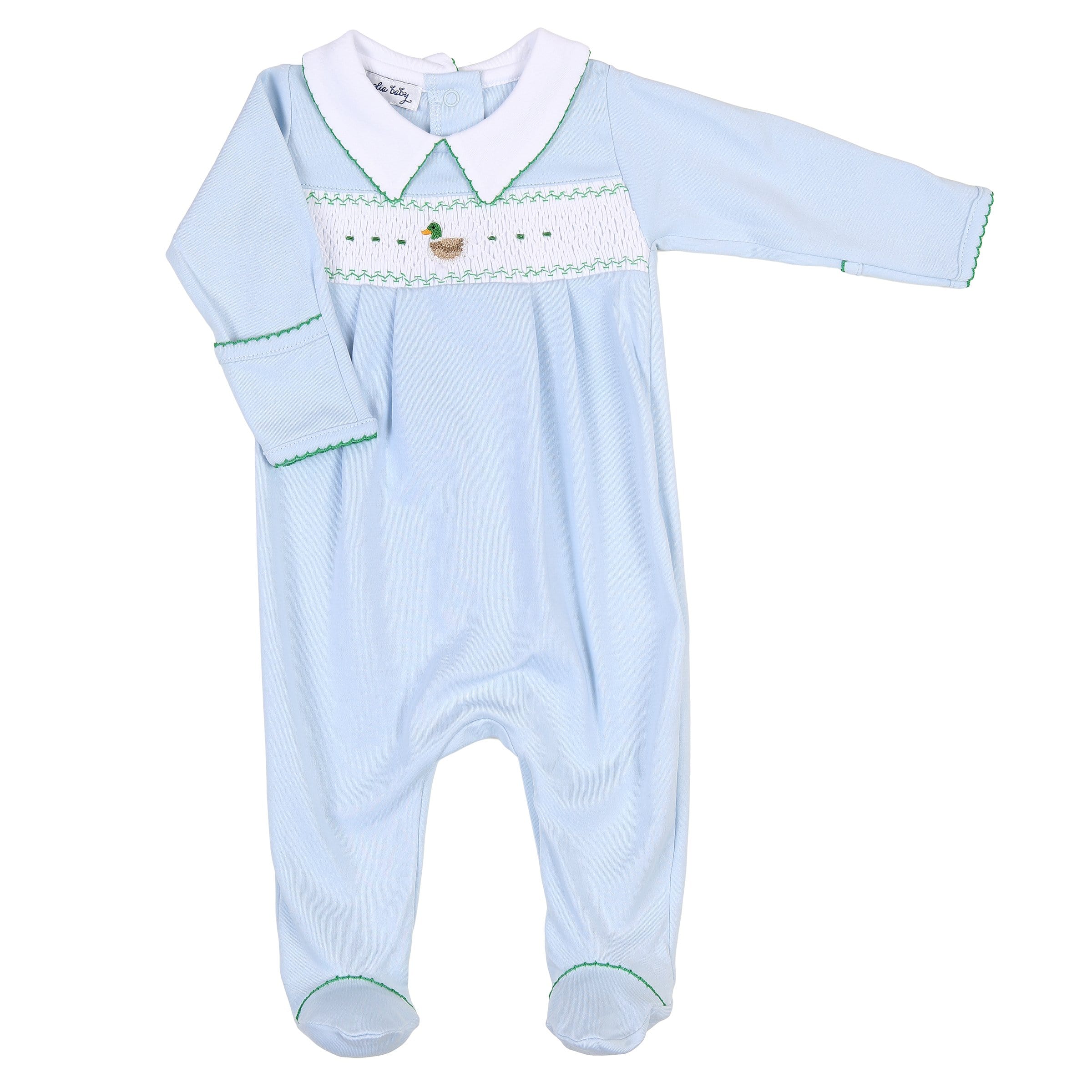 MAGNOLIA BABY - Tiny Mallard Smocked Babygrow - Blue