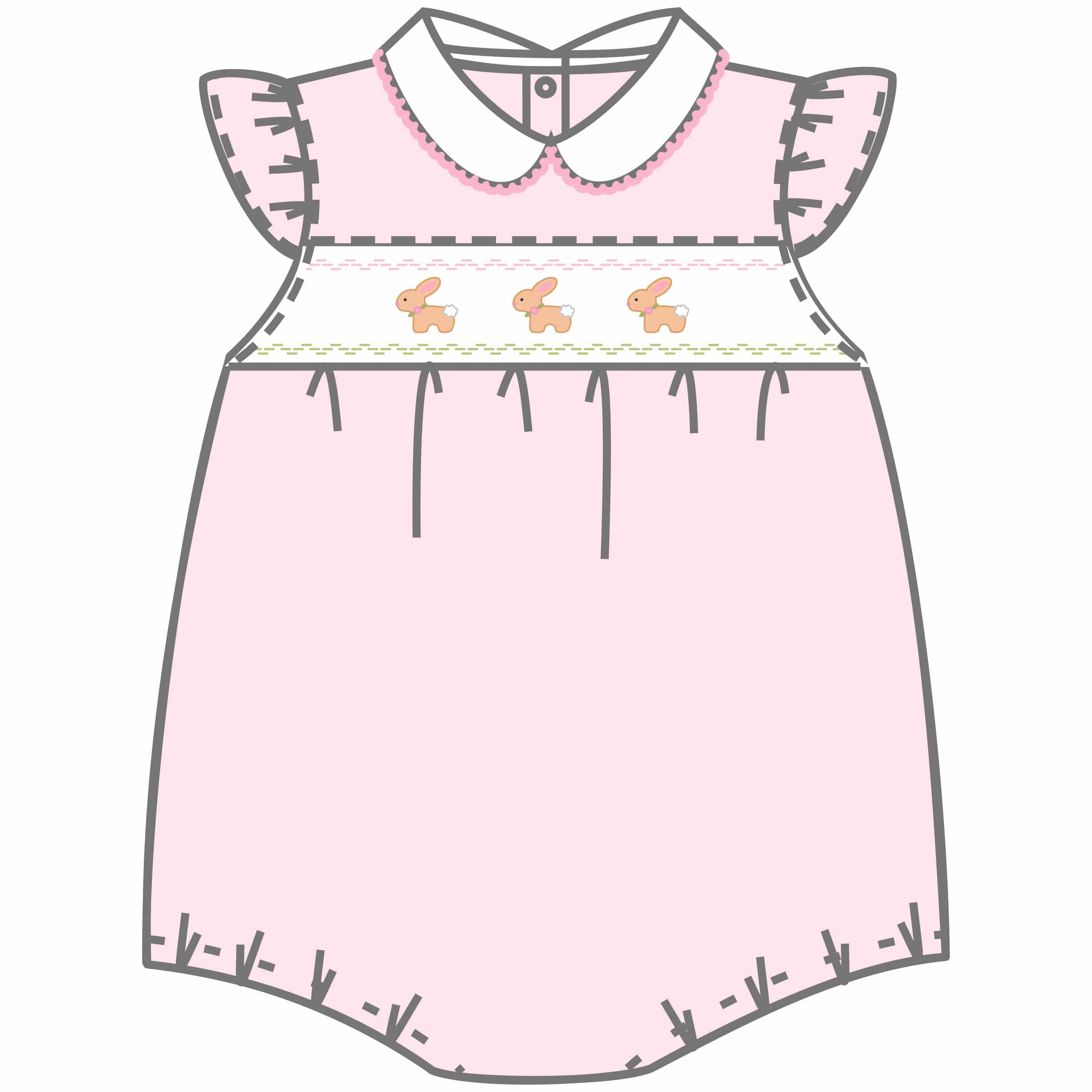 MAGNOLIA BABY - Springtime Bunny Smocked  Bubble - Pink