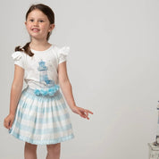 CARAMELO KIDS - Diamanté Light House Striped Skirt Set - Blue
