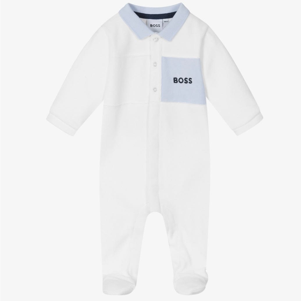 HUGO BOSS - Velour Collar Babygrow -  White