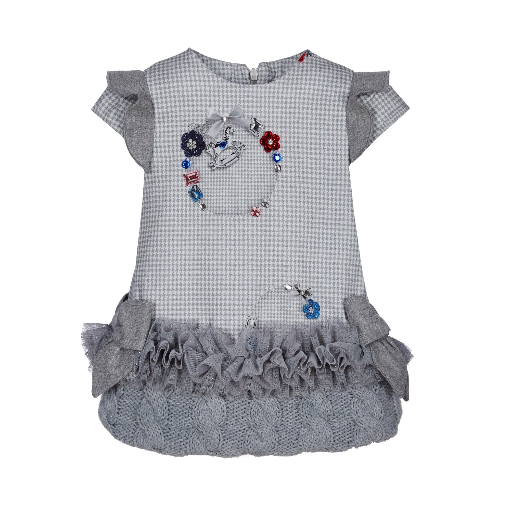 LAPIN HOUSE - Dog Tooth Knitted Trim Dress - Grey