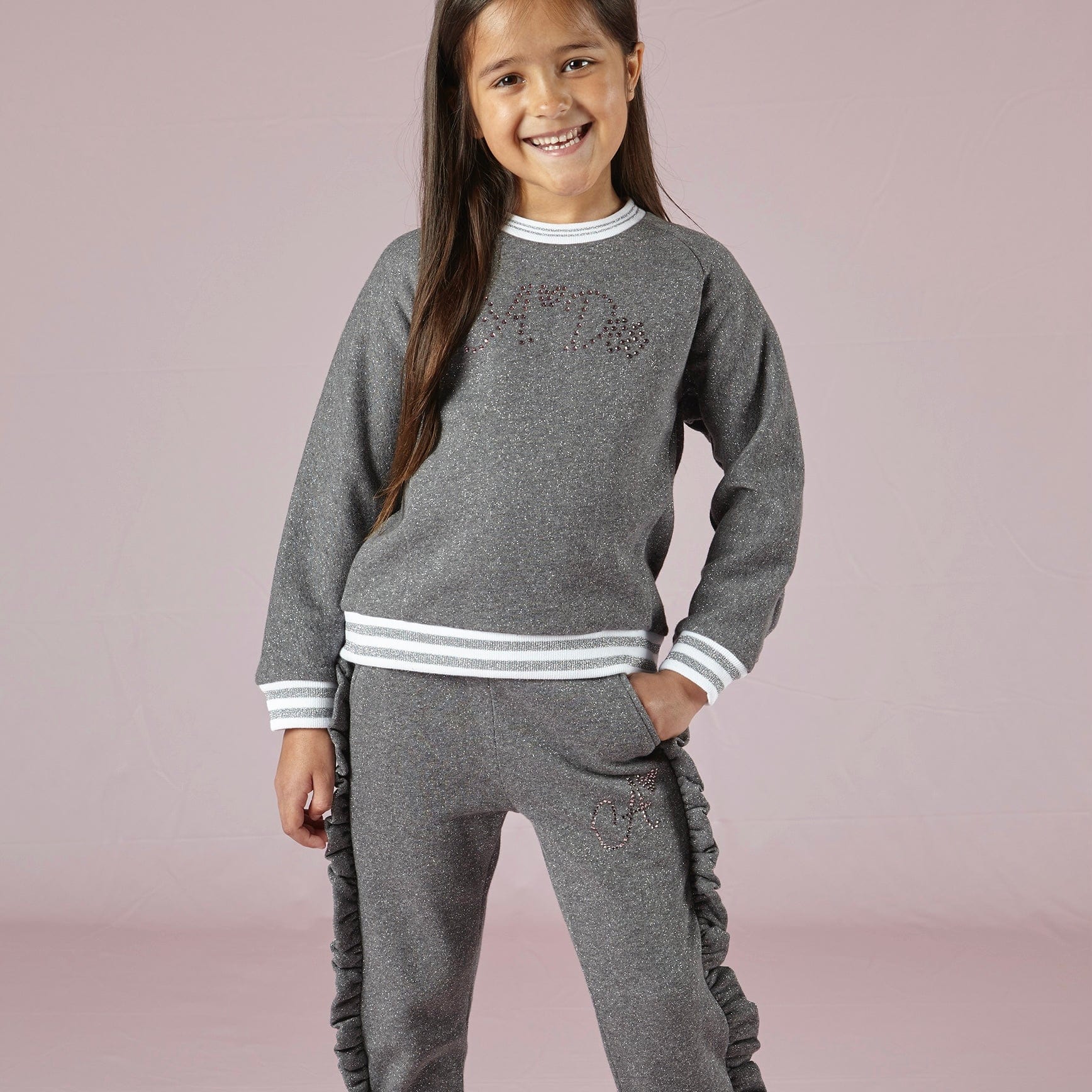 A DEE - Tamara Lurex Frill Tracksuit - Dark Grey