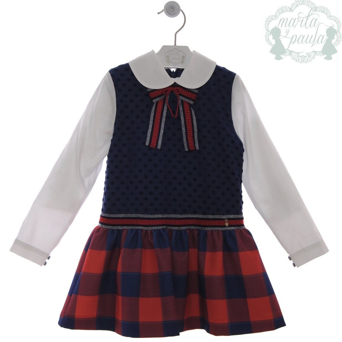MARTA Y PAULA  OLDER GIRL NAVY & RED CHECK DRESS
