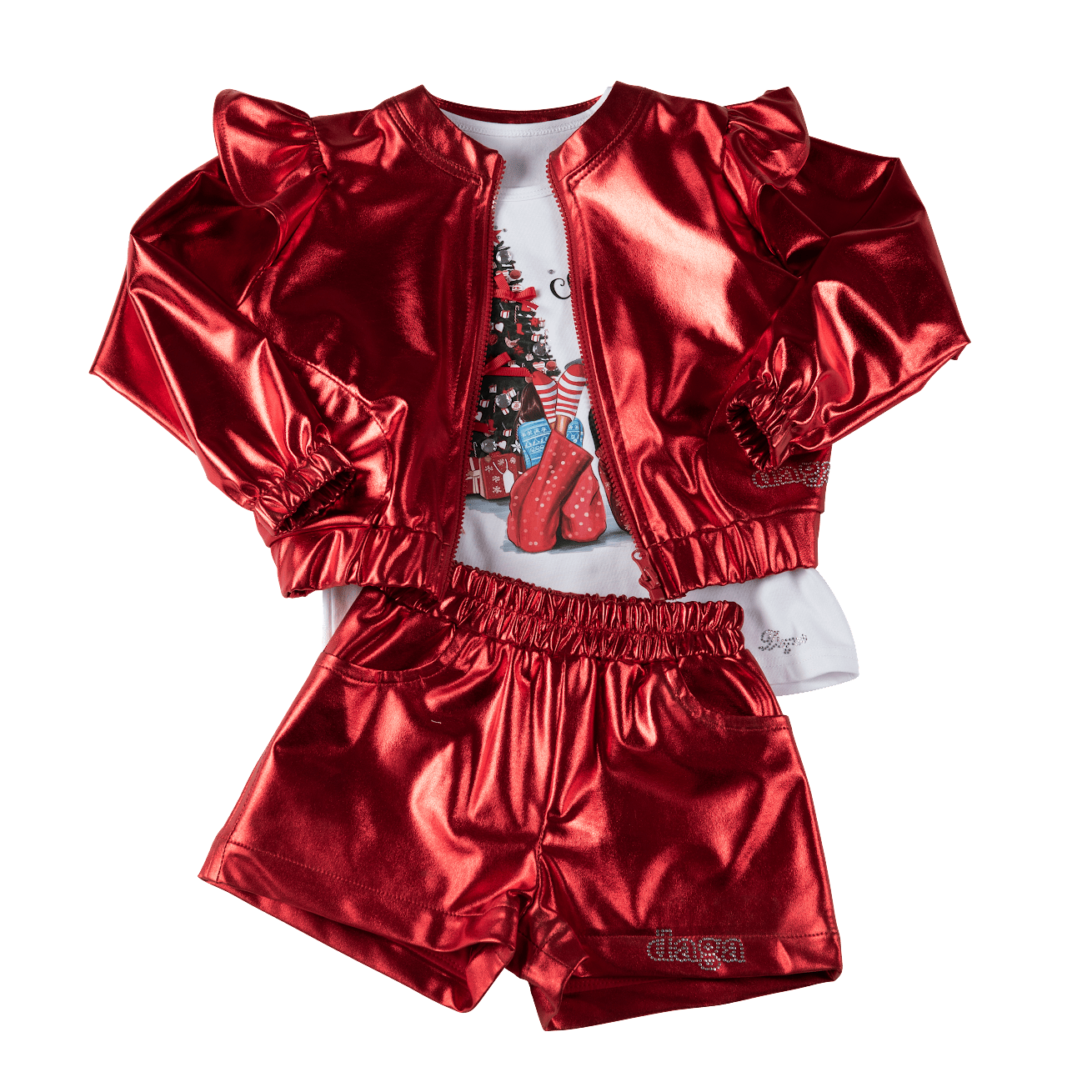 Daga - Waiting For Christmas Three Piece Short Set- Red