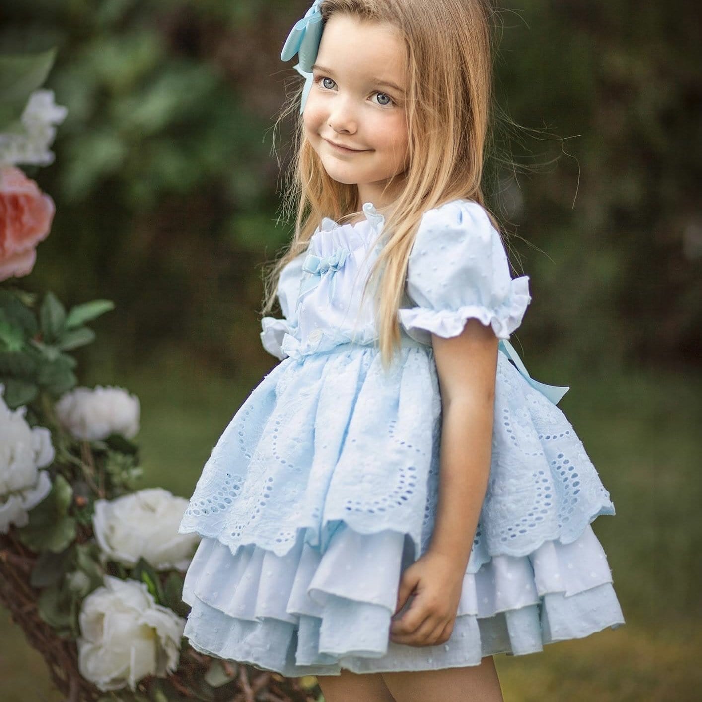 LA AMAPOLA - Martina Baby Dress & Bonnet - Blue