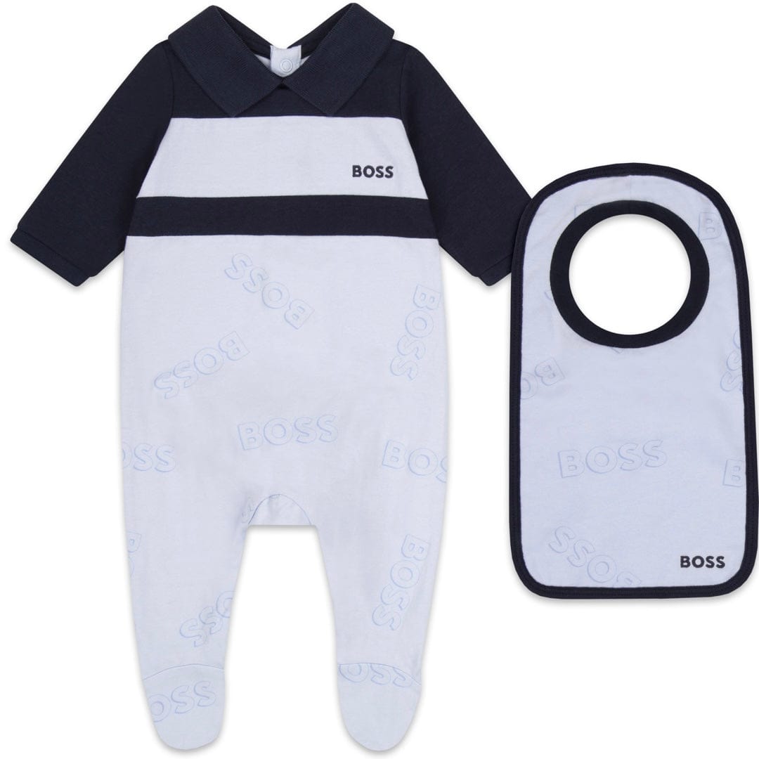 HUGO BOSS - Logo Print  Babygrow & Bib Set - Navy