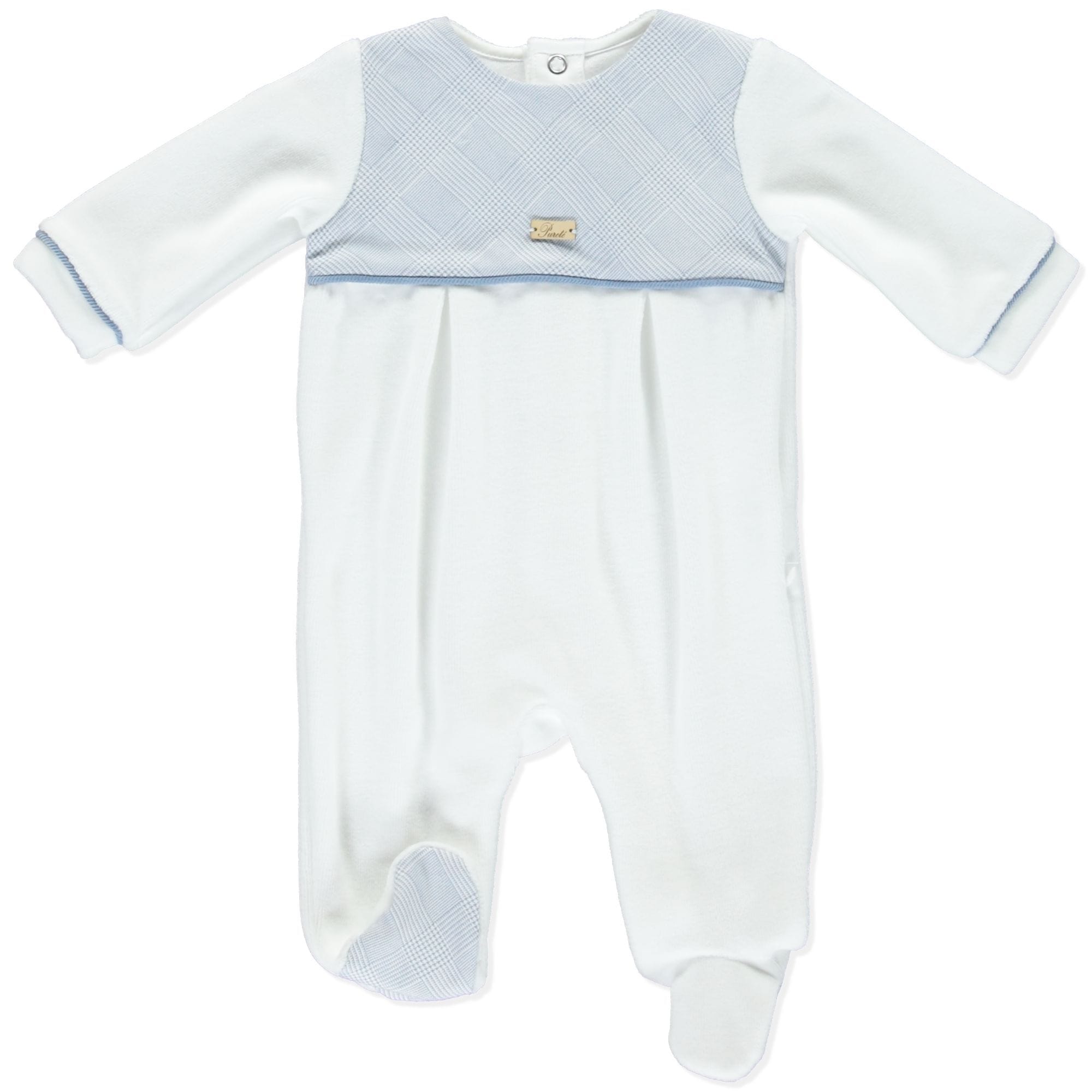 PURETÉ - Check Velour Babygrow - White