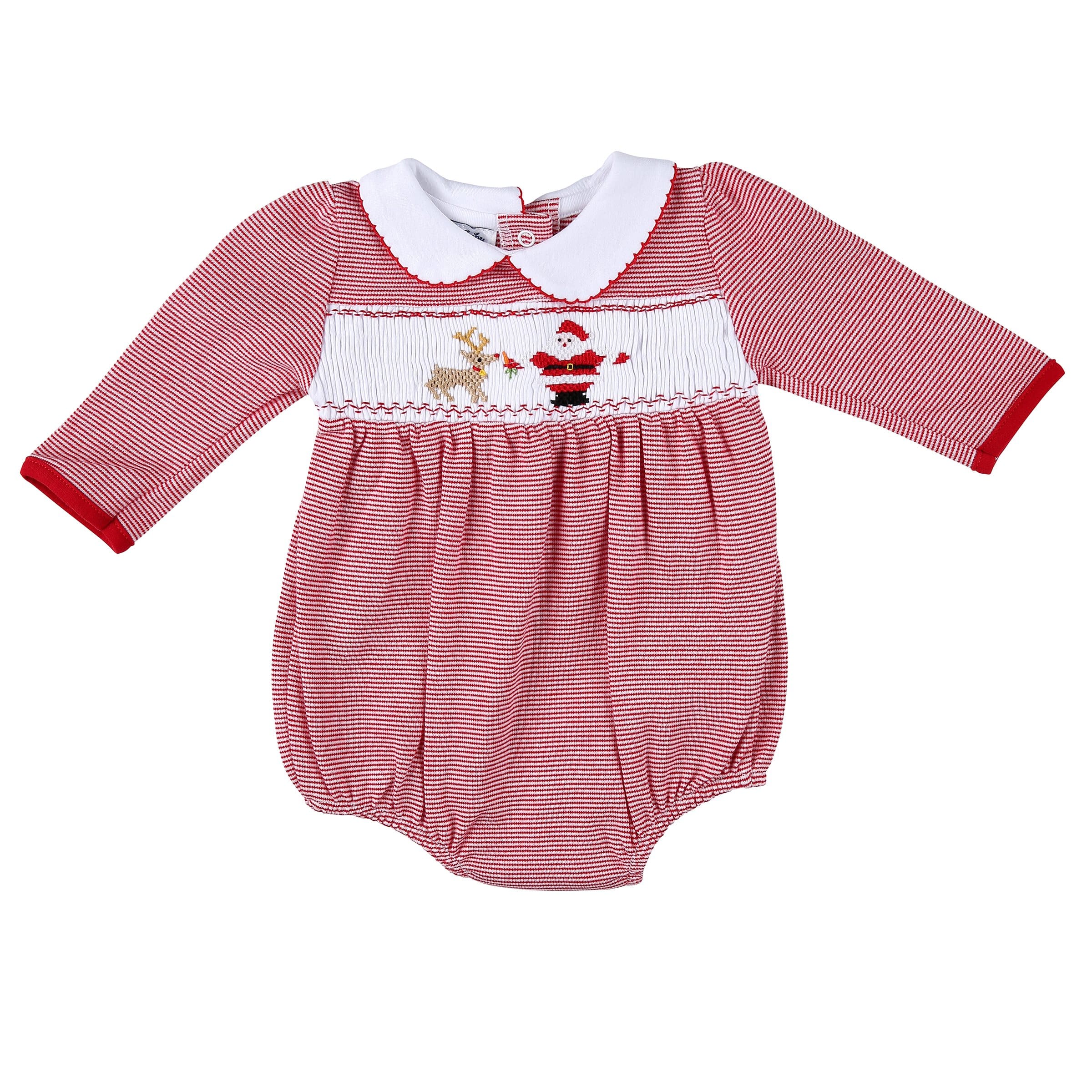 MAGNOLIA BABY - Girls Rudolph & Santa Smocked Bubble - Red