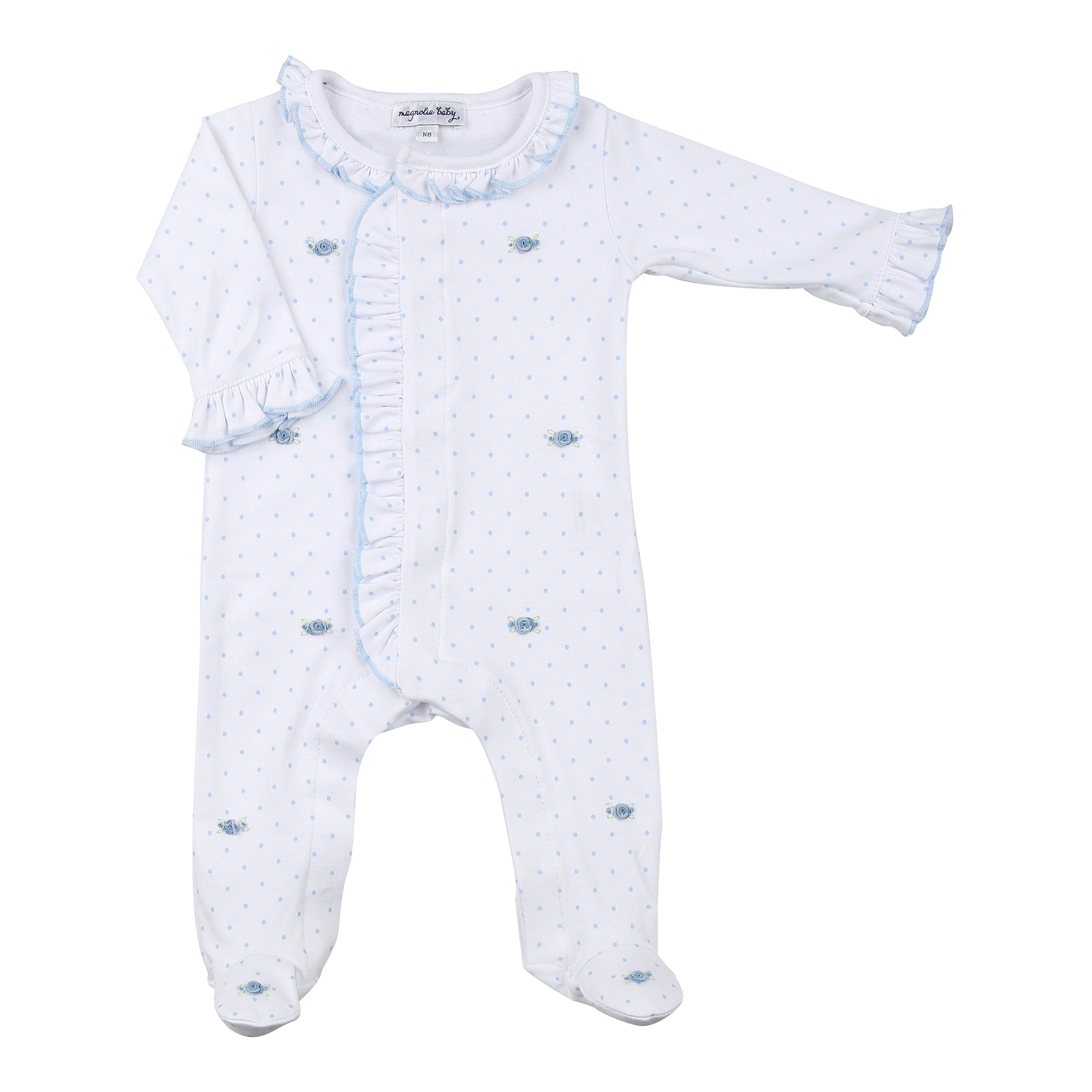 MAGNOLIA BABY - Anna’s Classics Ruffle Babygrow - Blue