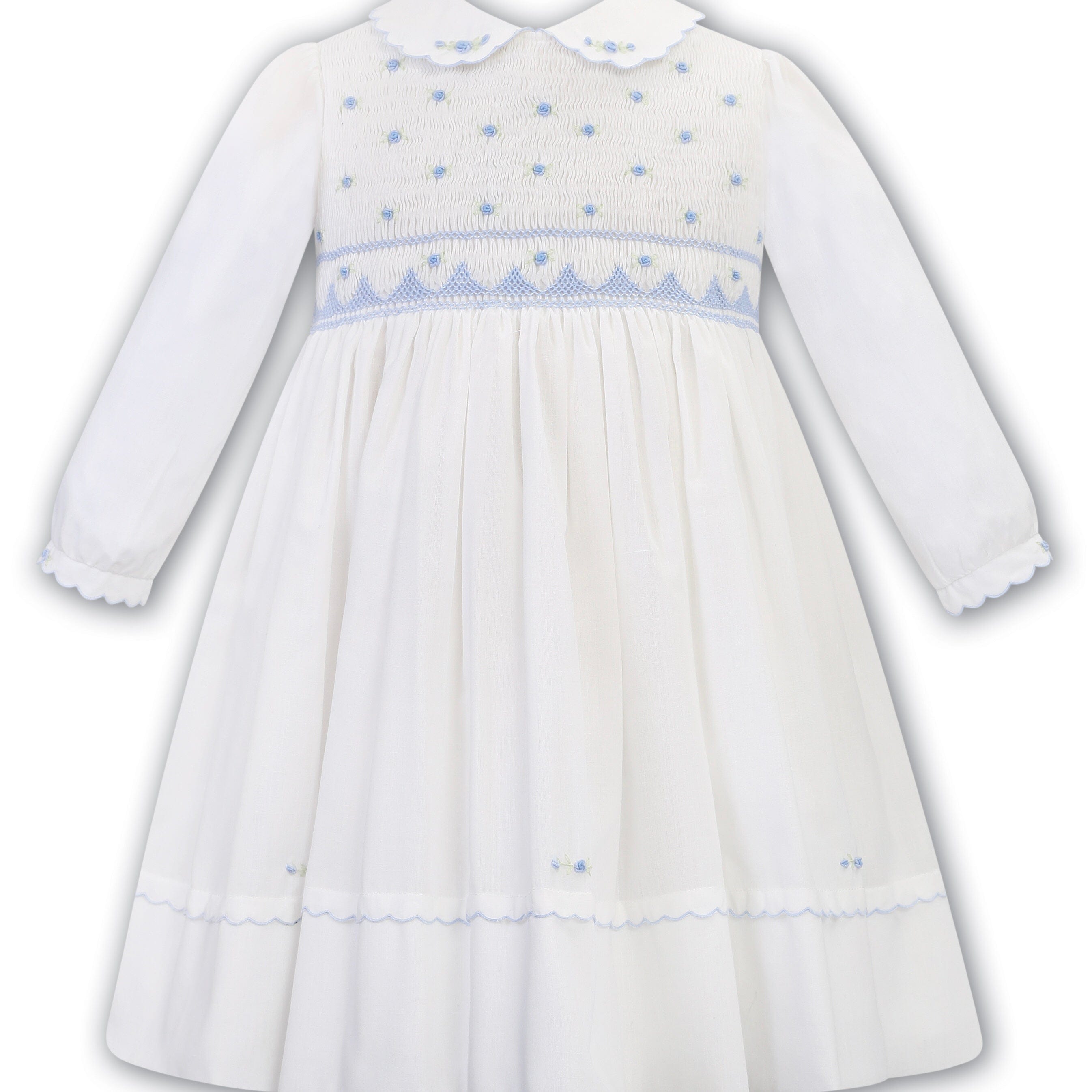 SARAH LOUISE -  Smocked Peter Pan Collar With Flower Detail Dress - Ivory