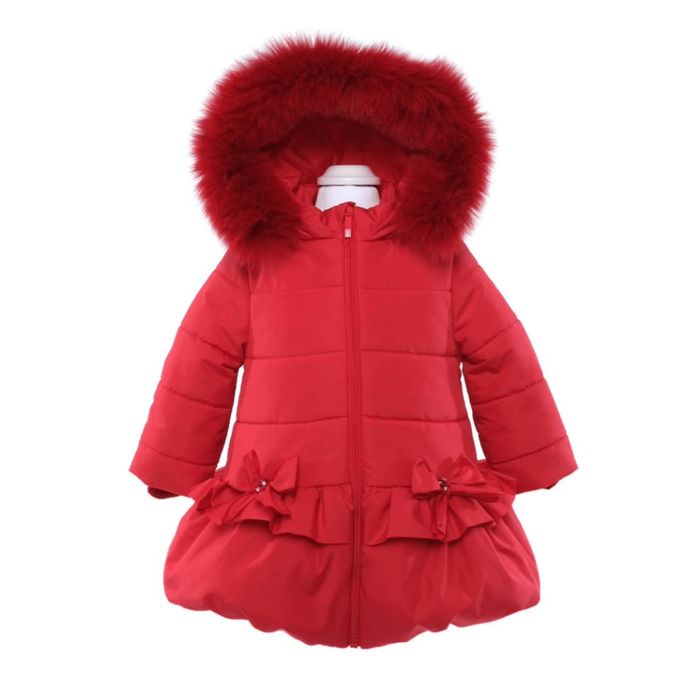 Bimbalo - Fur Trim Bow Detail Coat - Red