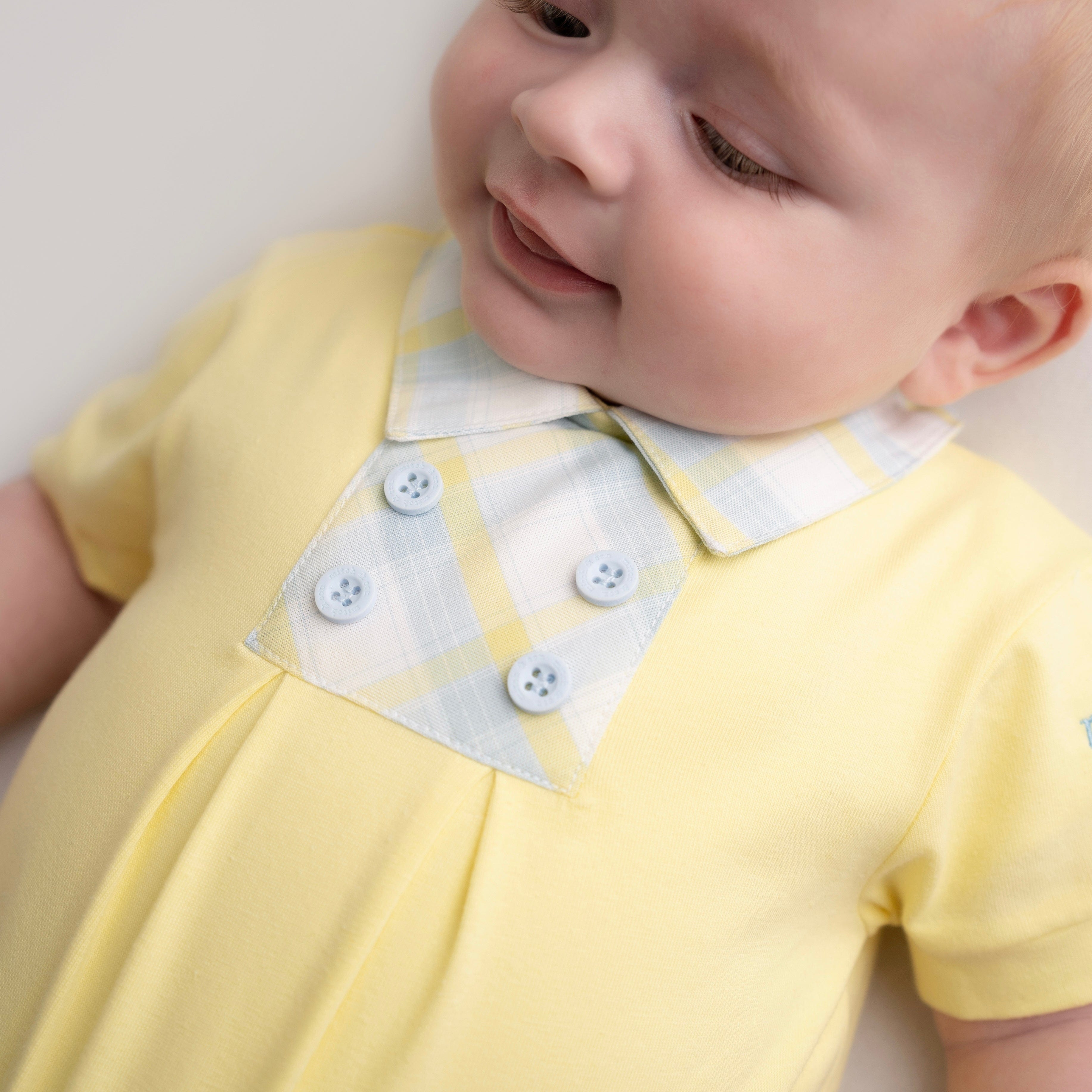 MITCH & SON - Mini Marshall check Detail Romper - Lemon Cake