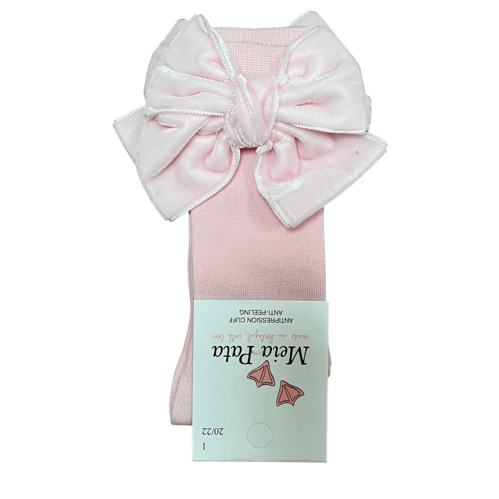 MEIA PATA - Double Bow Velvet Sock - Baby Pink