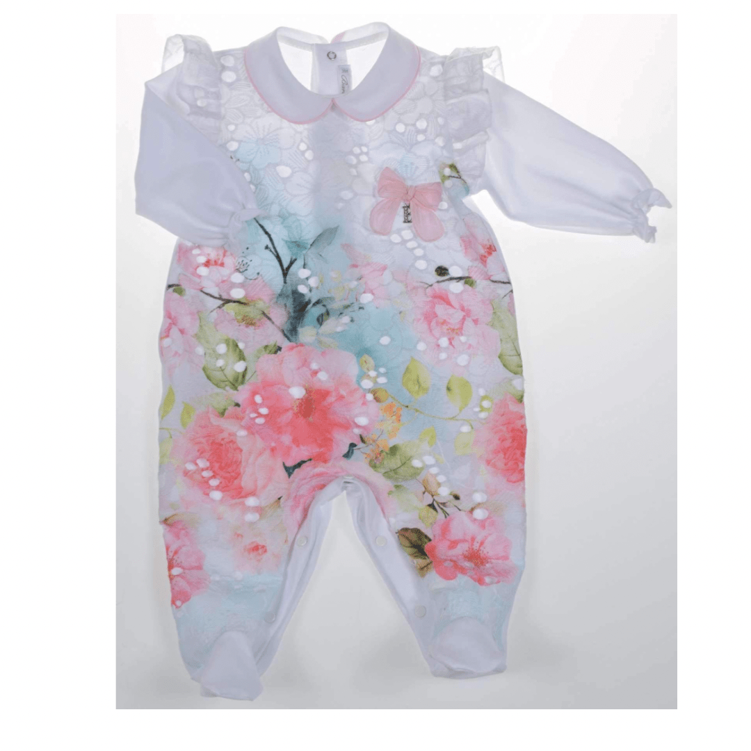 BARCELLINO - Floral Babygrow - White