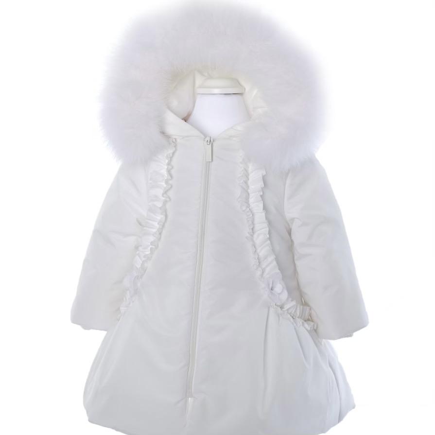 Bimbalo - Fur Trim Flower Detail Coat - Cream