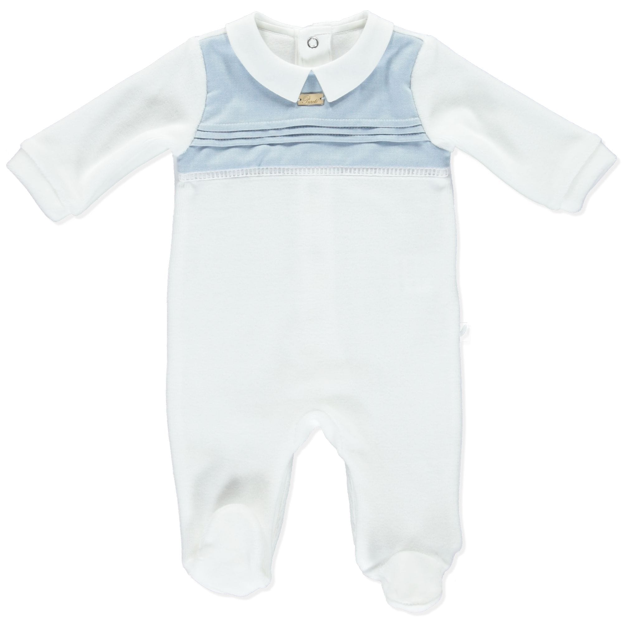 PURETÉ - Collar Velour Babygrow - White