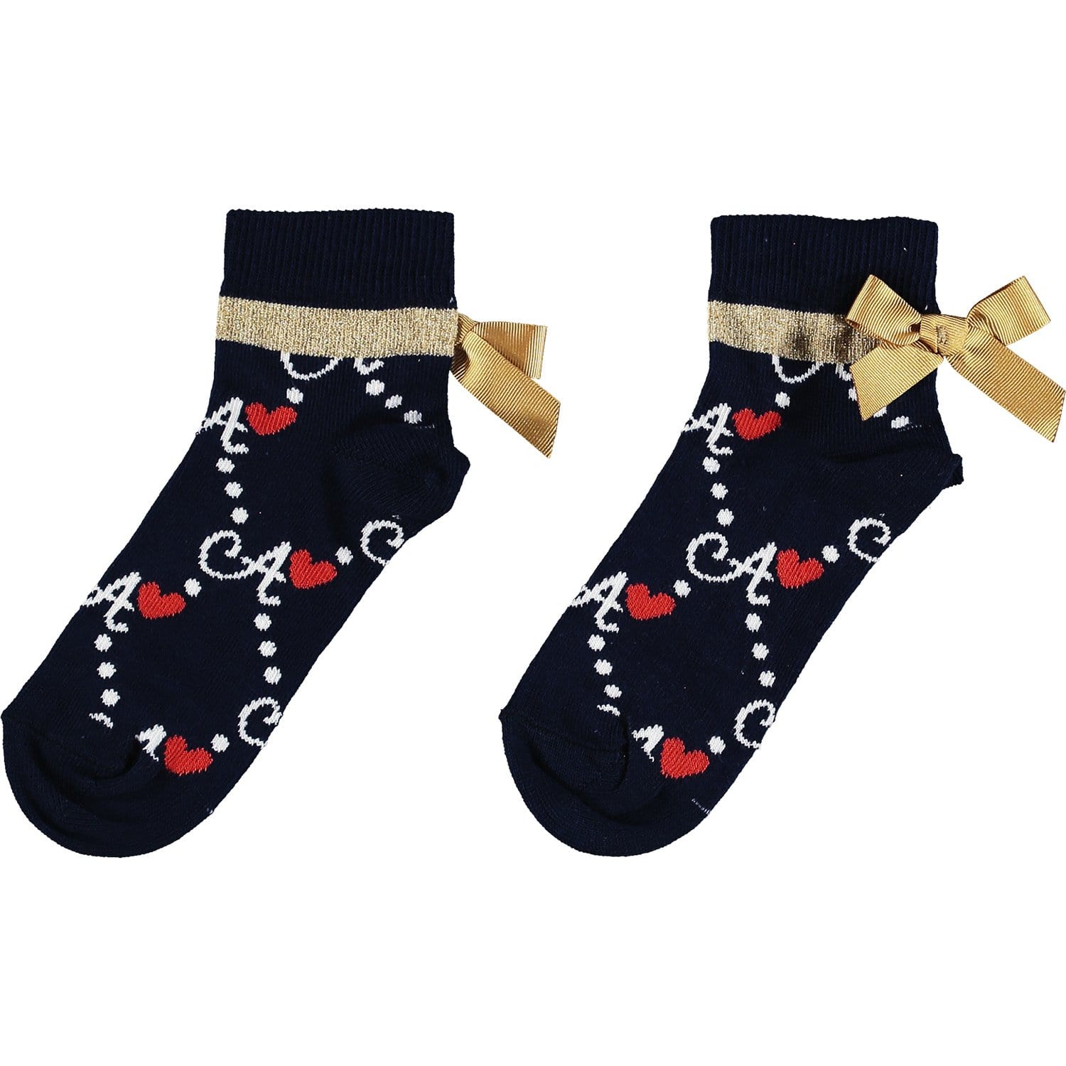 A Dee - Bow Logo Print Ankle Socks - Navy