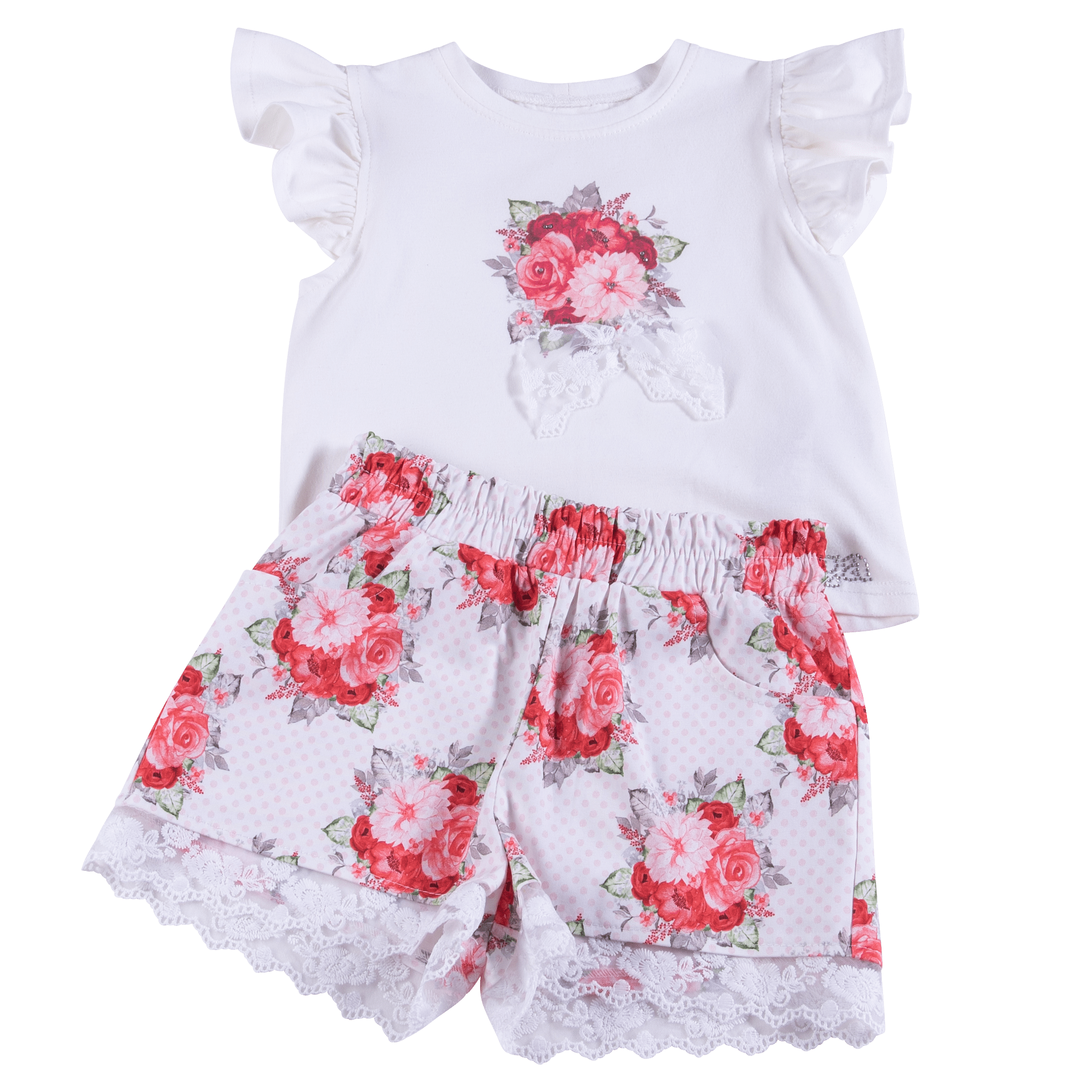 Daga - Floral Bow Two Piece Short Set - Coral