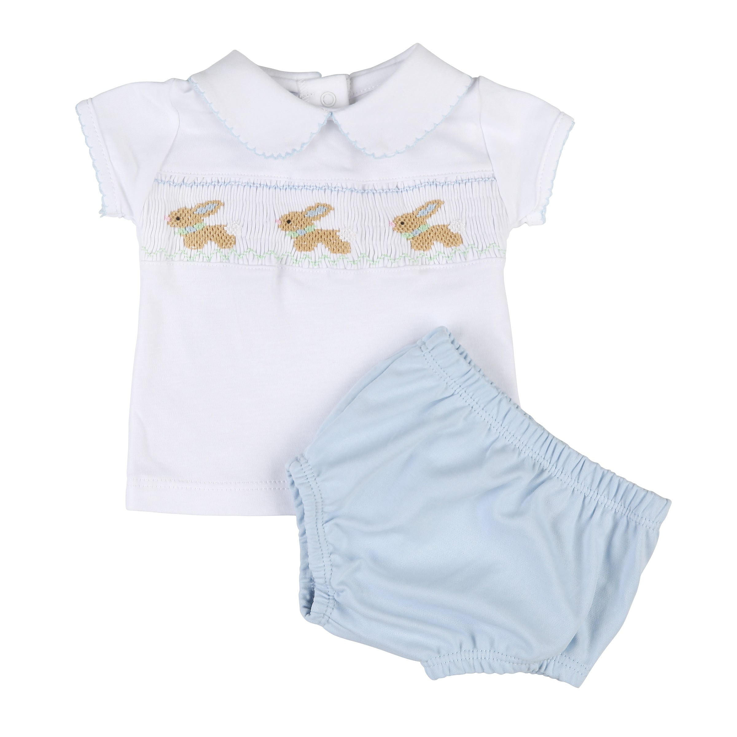 MAGNOLIA BABY - Springtime Bunny Smocked Set - Blue
