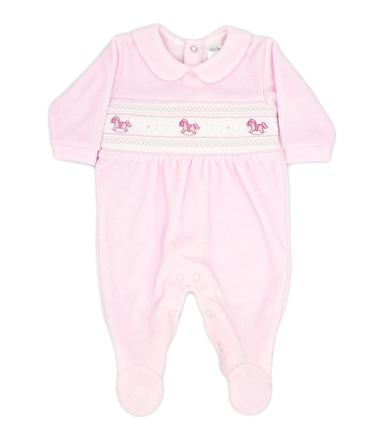 Rapife - Velour Rocking Horse Babygrow - Pink